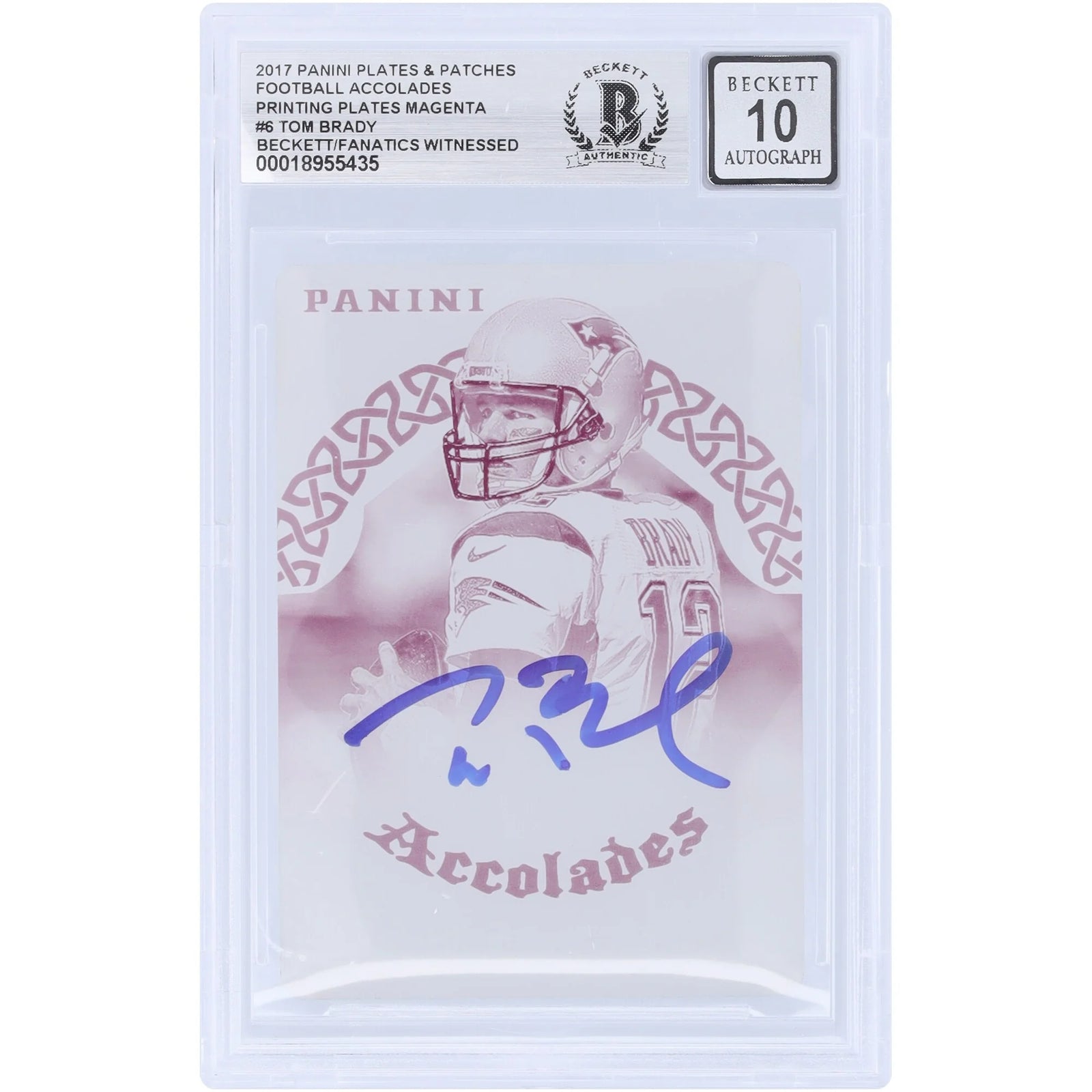 Tom Brady Signed 2017 Panini Plates & Patches Magenta Printing Plate | 1/1 Beckett Authent #1