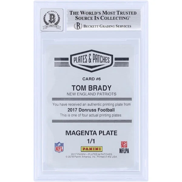 Tom Brady Signed 2017 Panini Donruss Magenta Printing Plate #6 | 1/1 Beckett Authenticated