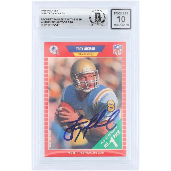 Troy Aikman Signed 1989 Pro Set #490 Rookie Card | Beckett 10