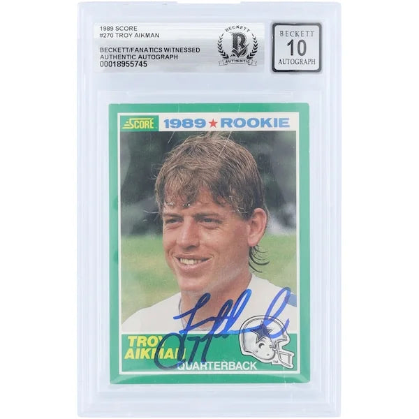 Troy Aikman Signed 1989 Score #270 Rookie Card | Beckett 10