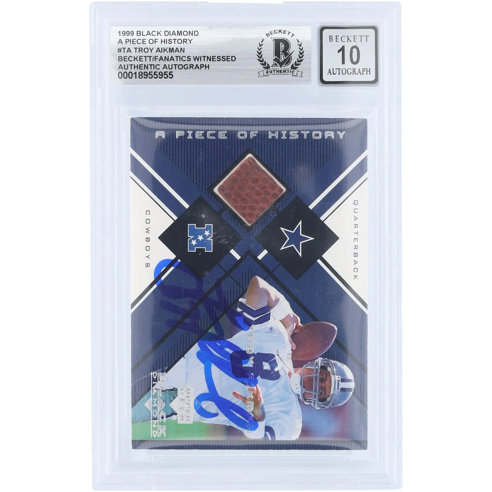Troy Aikman Signed 1999 Upper Deck Black Diamond Card | Graded 10