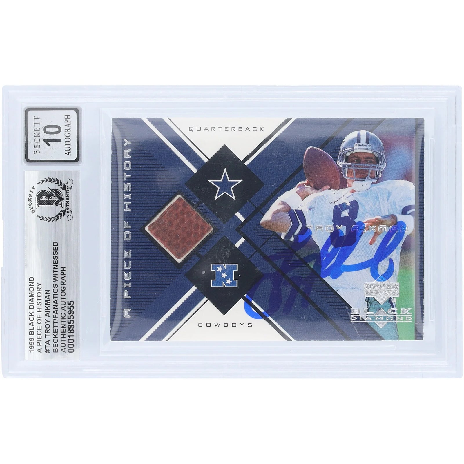 Troy Aikman Signed 1999 Upper Deck Black Diamond Card | Graded 10