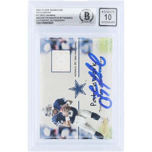 Troy Aikman Signed 2001 Fleer Showcase Patchwork Jersey Relic | Beckett 10
