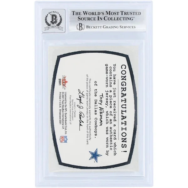 Troy Aikman Signed 2001 Fleer Showcase Patchwork Jersey Relic | Beckett 10