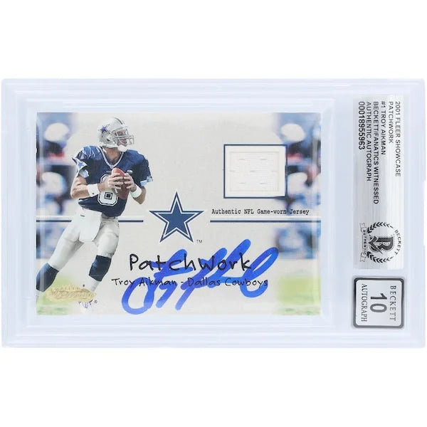 Troy Aikman Signed 2001 Fleer Showcase Patchwork Jersey Relic | Beckett 10