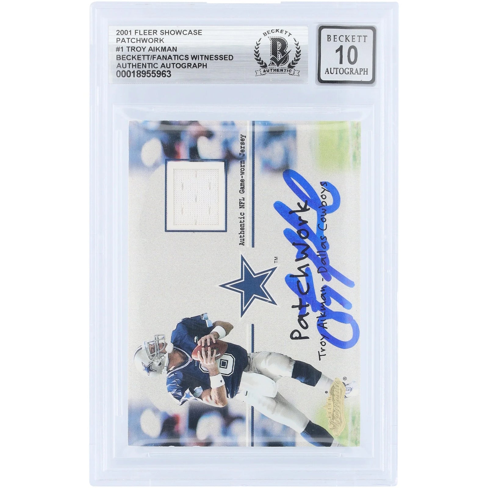 Troy Aikman Signed 2001 Fleer Showcase Patchwork Jersey Relic | Beckett 10