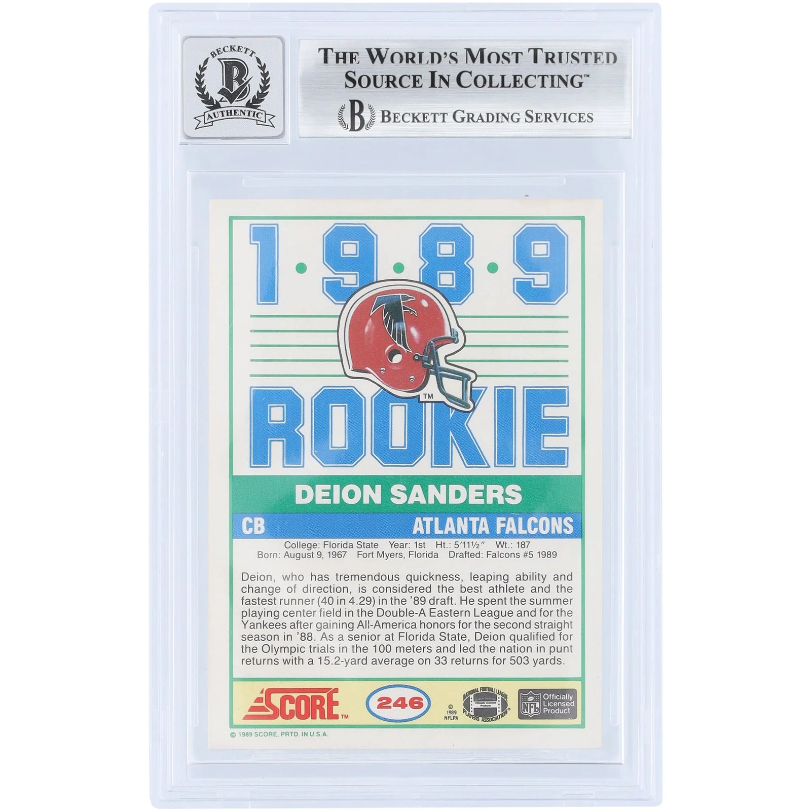 Deion Sanders Signed 1989 Score #246 Rookie Card | Graded 10
