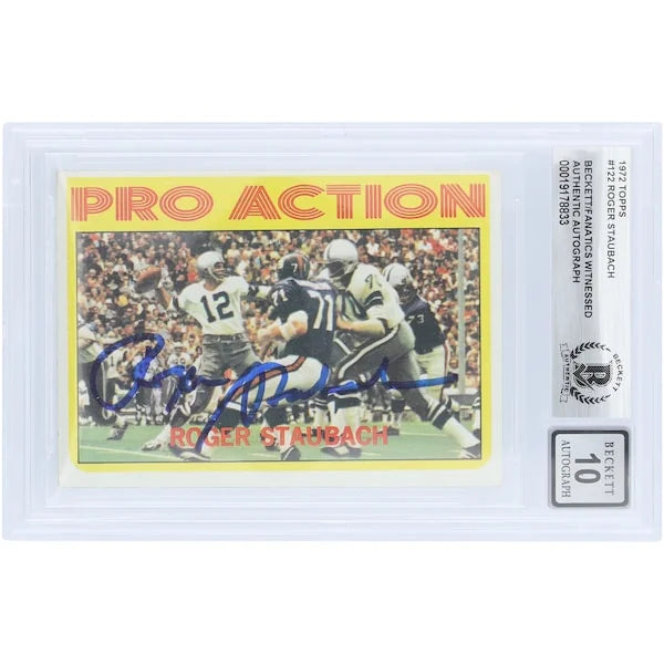 Roger Staubach Signed 1972 Topps Pro Action #122 Rookie Card | Beckett 10