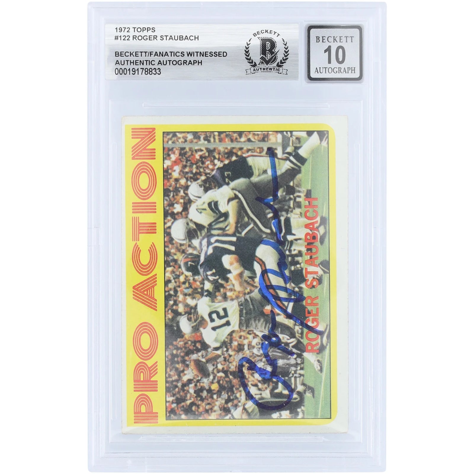 Roger Staubach Signed 1972 Topps Pro Action #122 Rookie Card | Beckett 10
