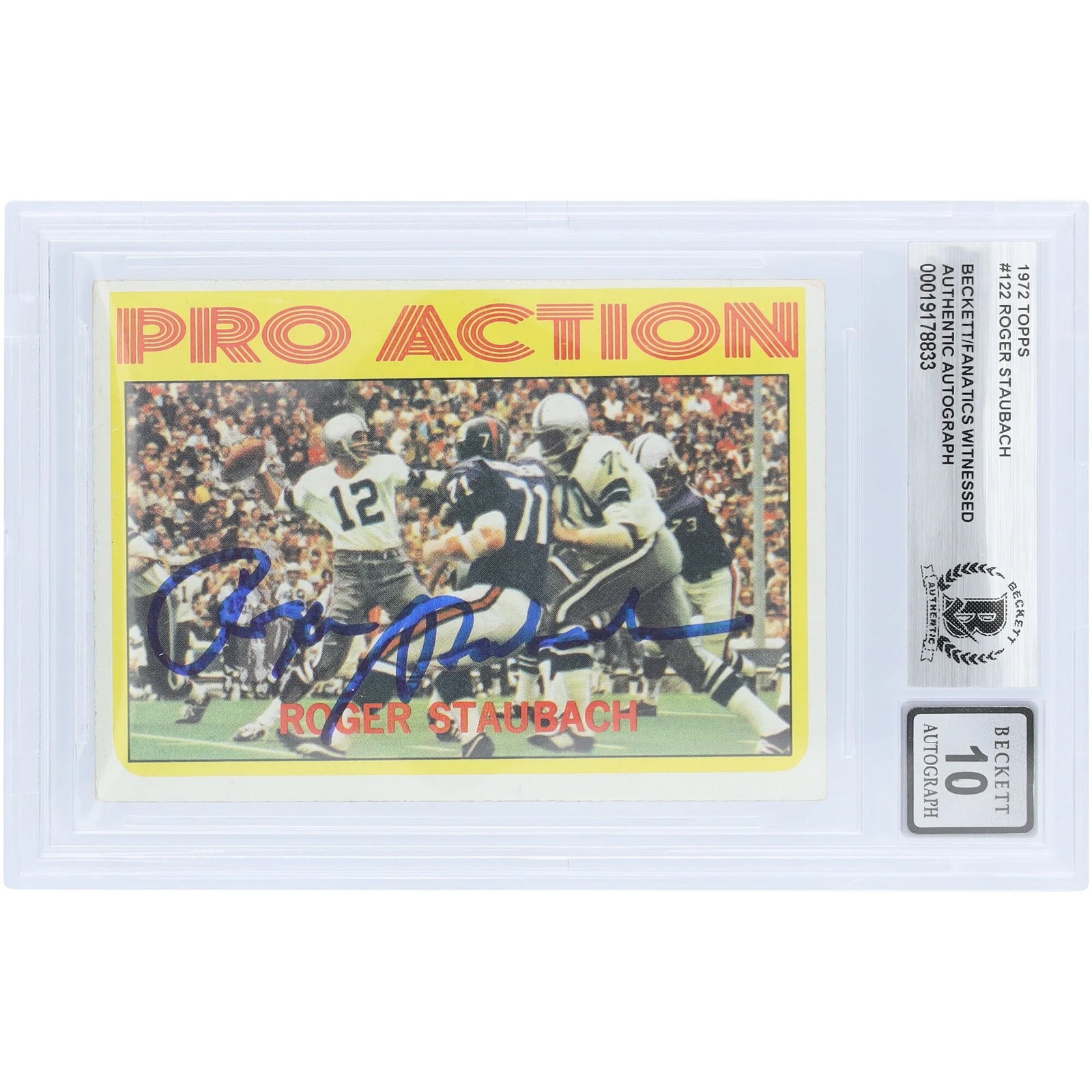 Roger Staubach Signed 1972 Topps Pro Action #122 Rookie Card | Beckett 10