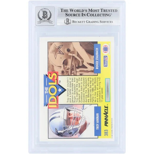 Roger Staubach Signed 1991 Pinnacle The Idols #383 | Beckett 10