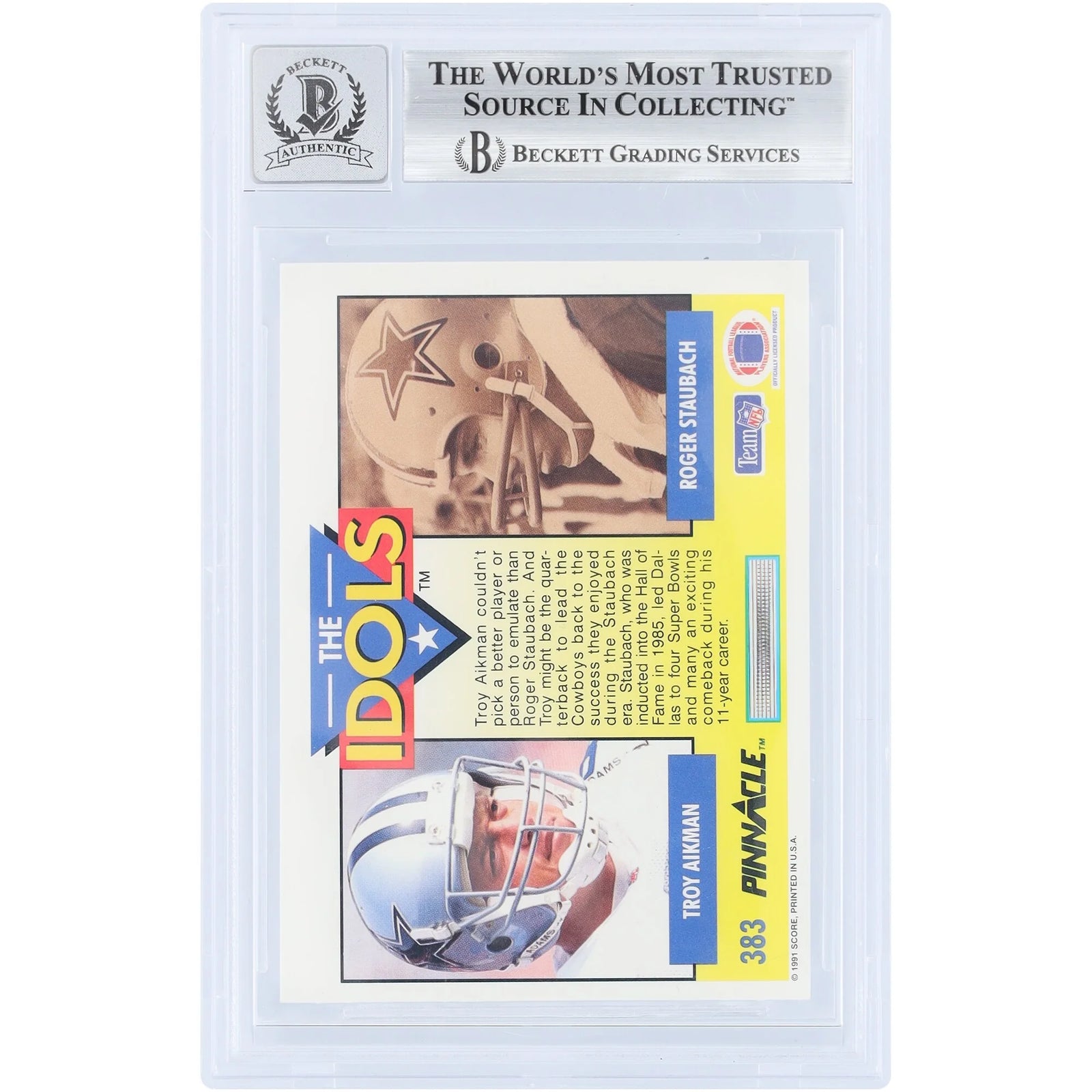 Roger Staubach Signed 1991 Pinnacle The Idols #383 | Beckett 10