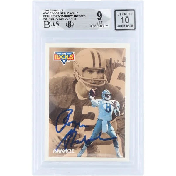 Roger Staubach Signed 1991 Pinnacle The Idols #383 Card | Beckett 9