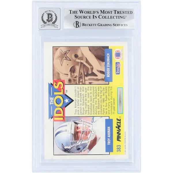 Roger Staubach Signed 1991 Pinnacle The Idols #383 Card | Beckett 9