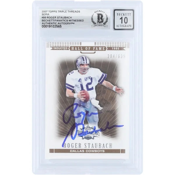 Roger Staubach Signed 2007 Topps Triple Threads Sepia Card #99 | Beckett 10