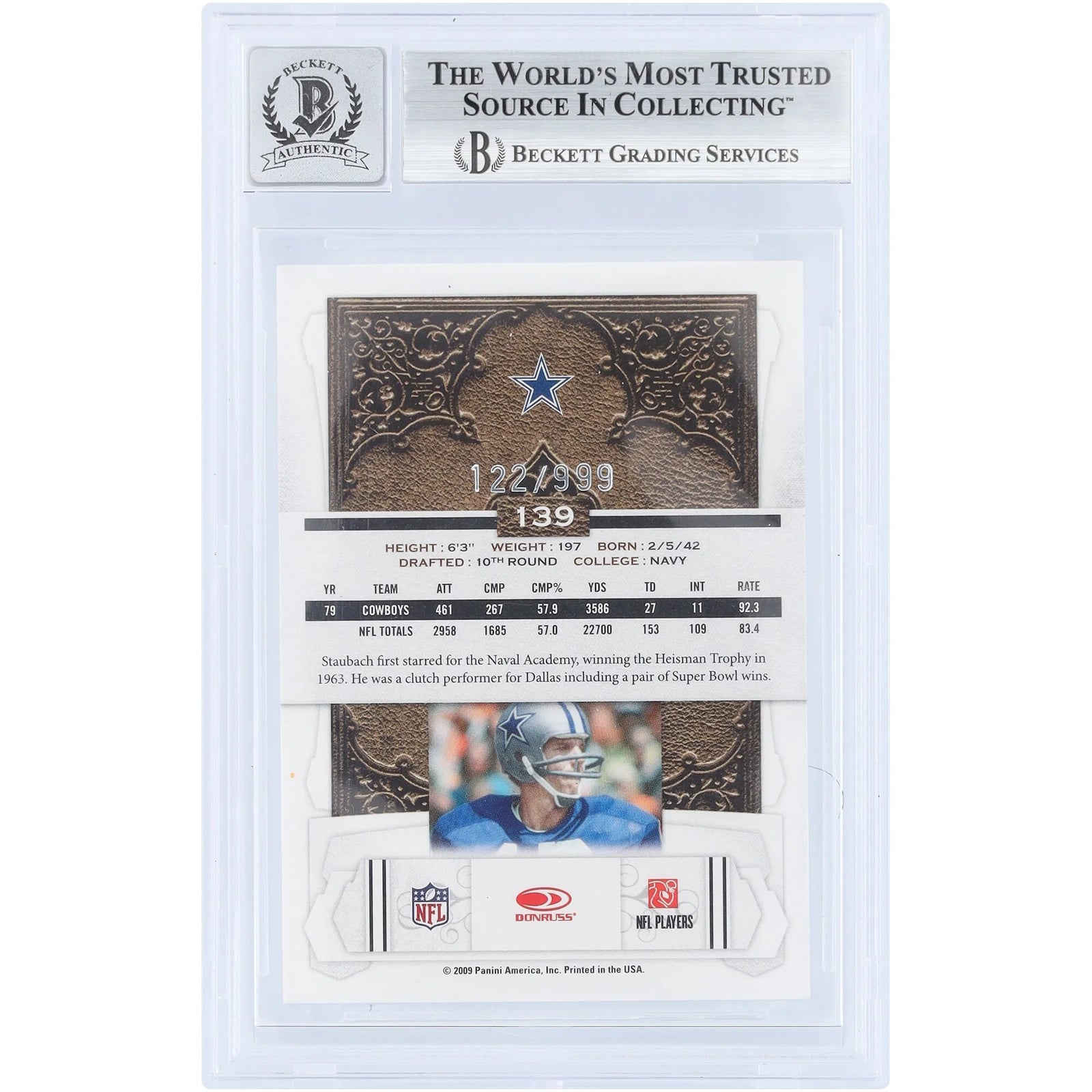 Roger Staubach Signed 2009 Donruss Classics #139 Card | Graded 10