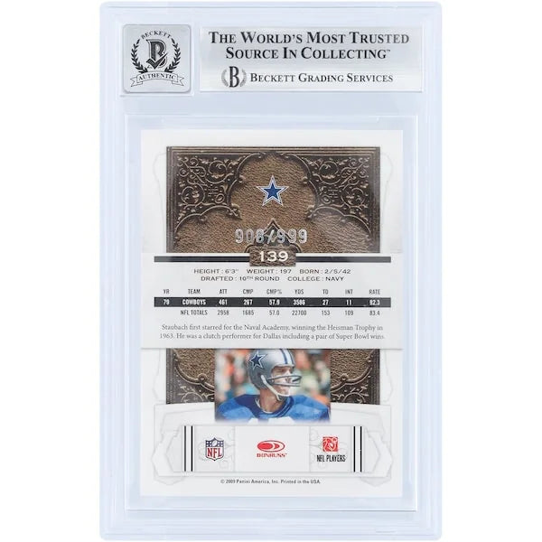 Roger Staubach Signed 2009 Donruss Classics #139 Card | Graded 9