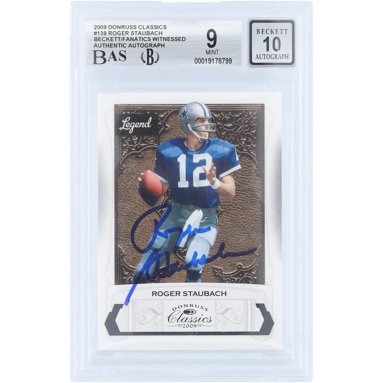 Roger Staubach Signed 2009 Donruss Classics #139 Card | Graded 9