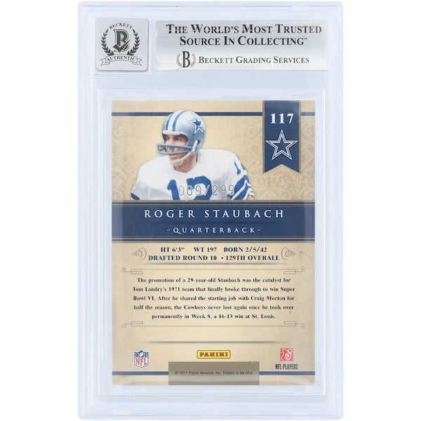 Roger Staubach Signed 2011 Panini Gold Standard #117 | Beckett 10