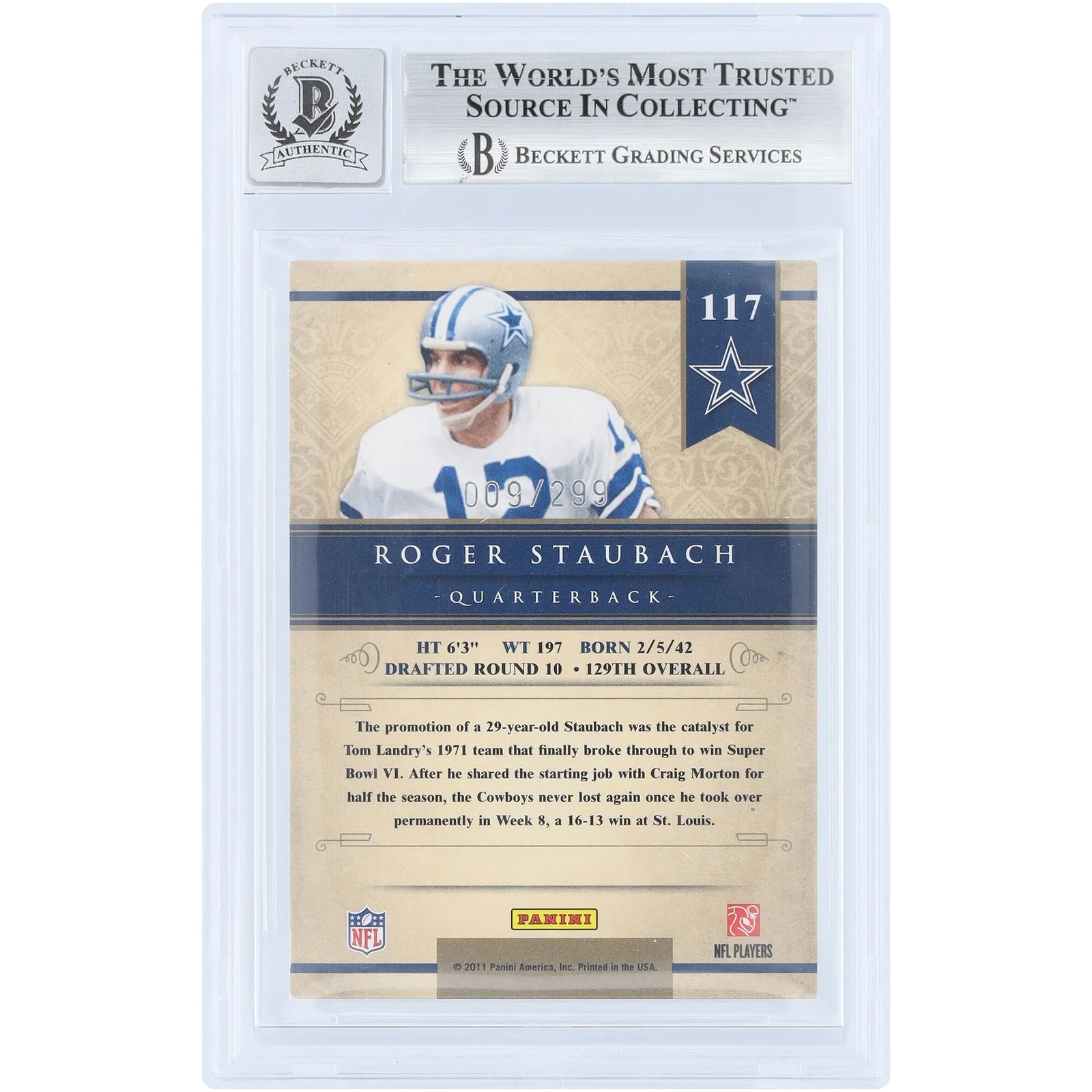 Roger Staubach Signed 2011 Panini Gold Standard #117 | Beckett 10