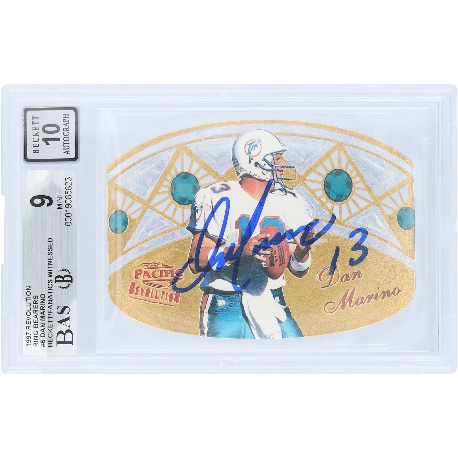 Dan Marino Signed 1997 Pacific Revolution Ring Bearers #6 Card | Beckett Graded 9
