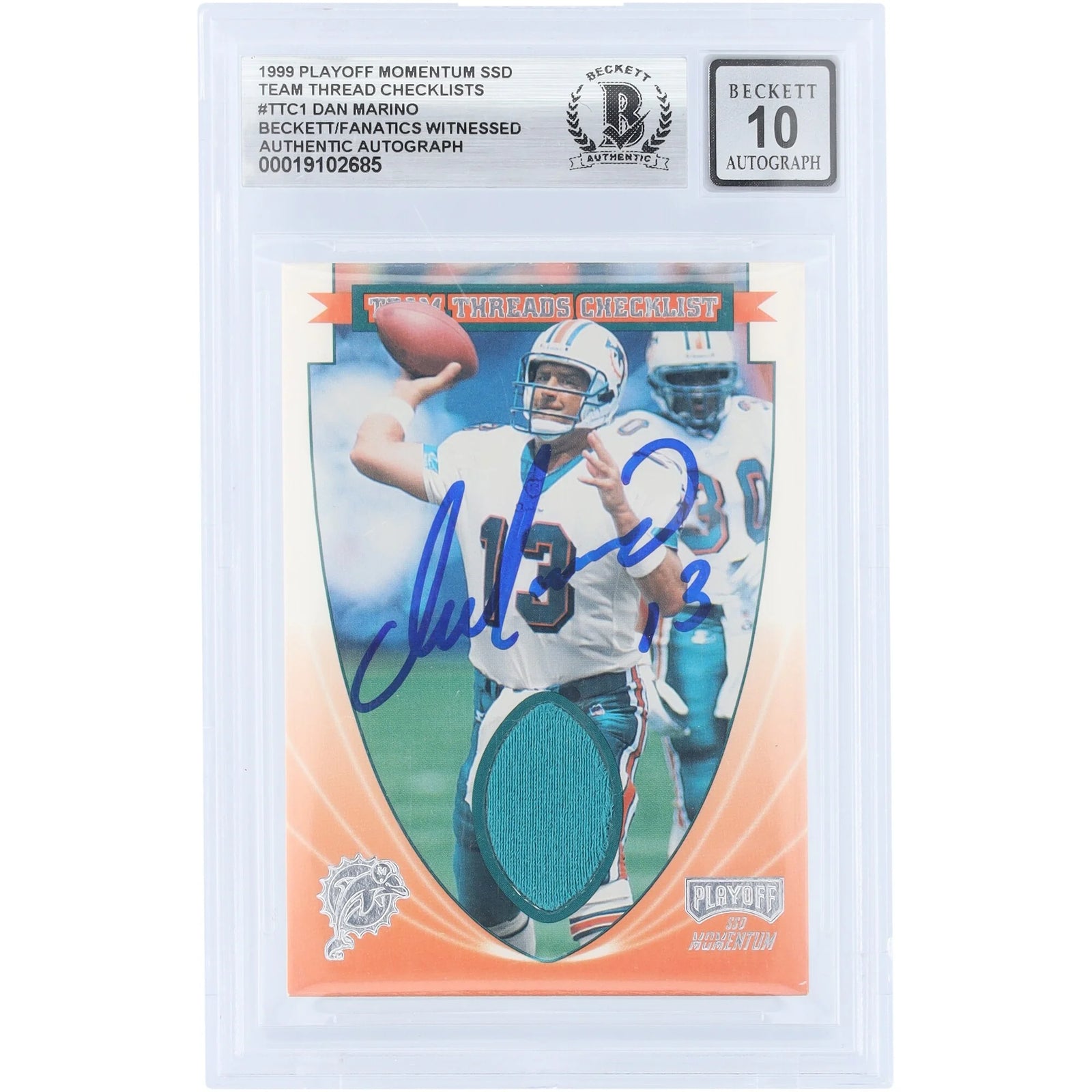 Dan Marino Signed 1999 Playoff Momentum Card | Beckett Graded 10
