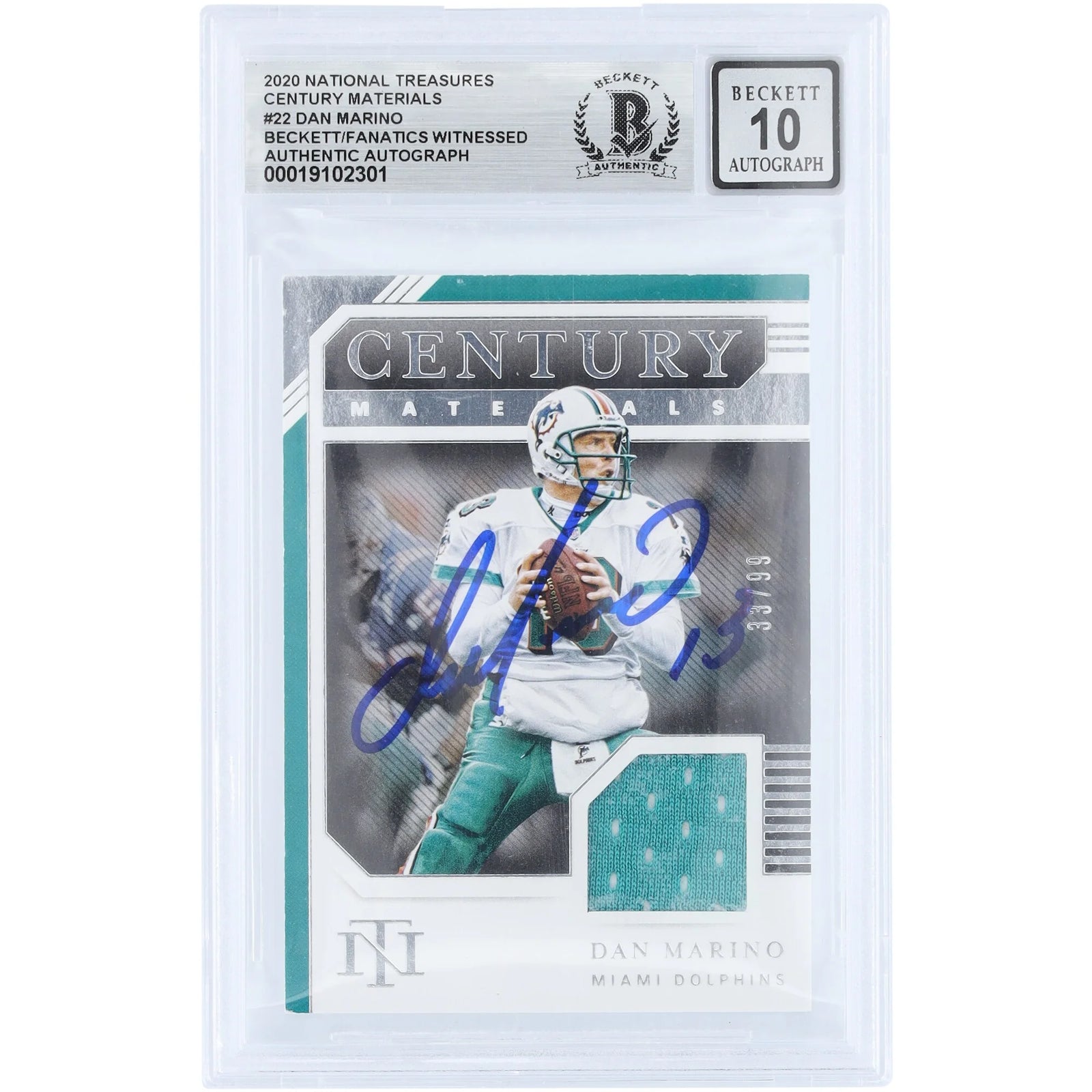 Dan Marino Signed 2020 Panini National Treasures Jersey Relic | Graded 10