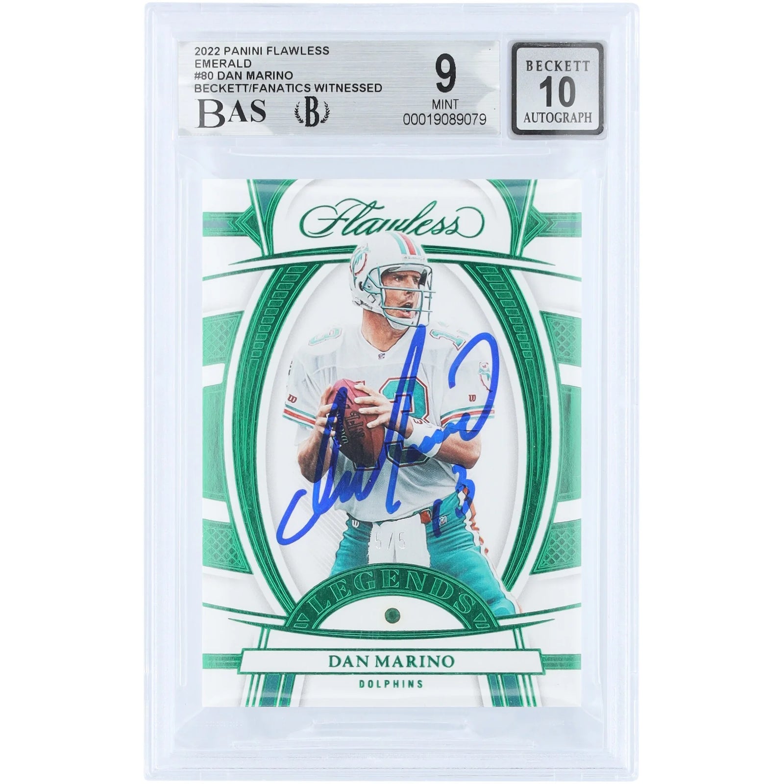 Dan Marino Signed 2022 Panini Flawless Emerald Card | #5/5 Beckett 9
