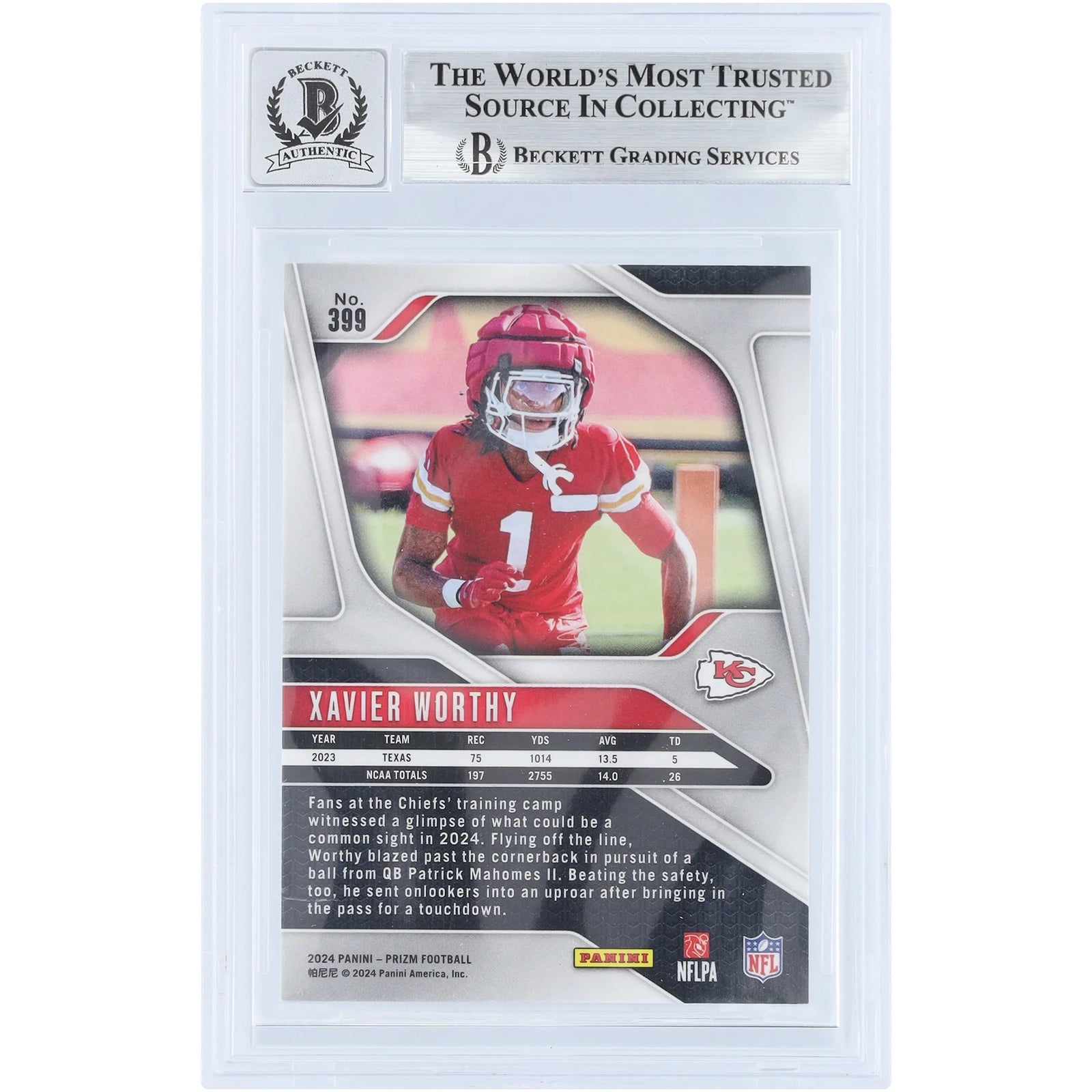 Xavier Worthy Signed 2024 Panini Prizm #399 Rookie Card | Beckett 9