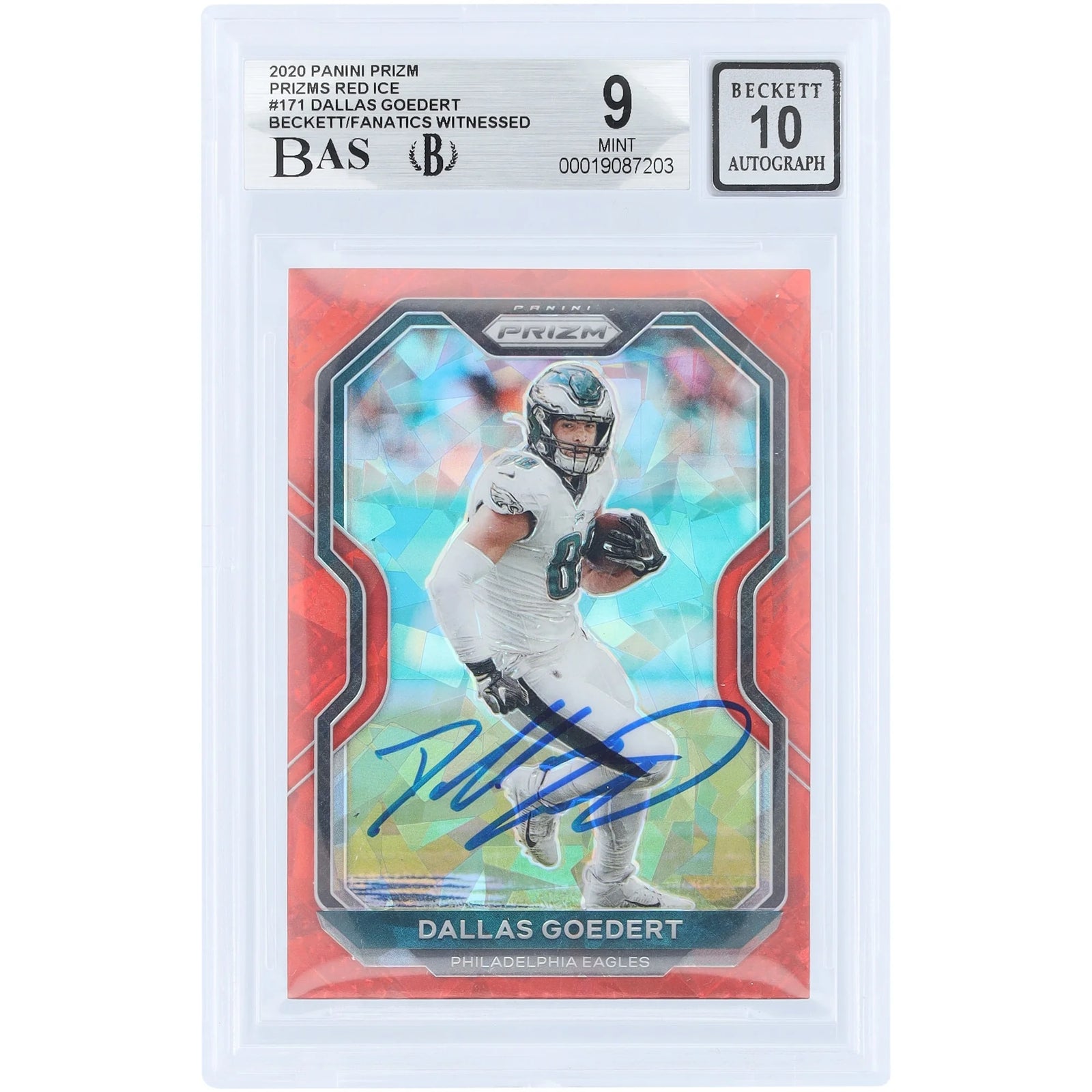 Dallas Goedert Signed 2020 Panini Prizm Red Ice #171 | Beckett 9