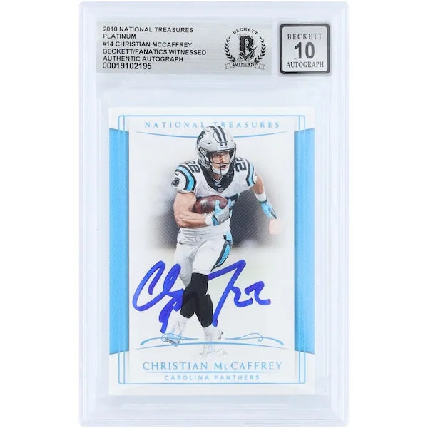 Christian McCaffrey Signed 2018 Panini National Treasures Platinum Card | 1/1 Beckett 10