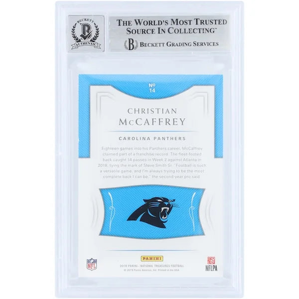 Christian McCaffrey Signed 2018 Panini National Treasures Platinum Card | 1/1 Beckett 10