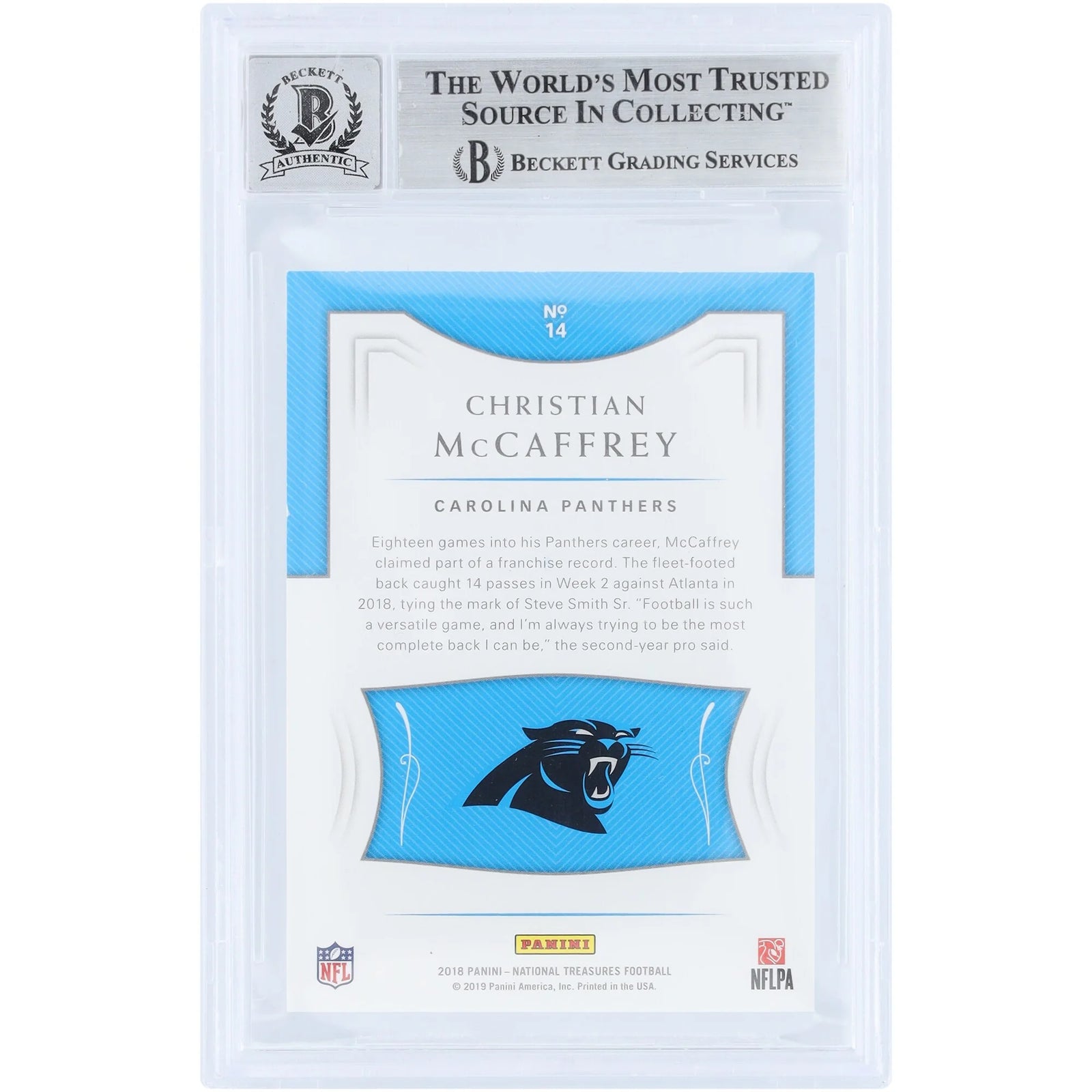 Christian McCaffrey Signed 2018 Panini National Treasures Platinum Card | 1/1 Beckett 10