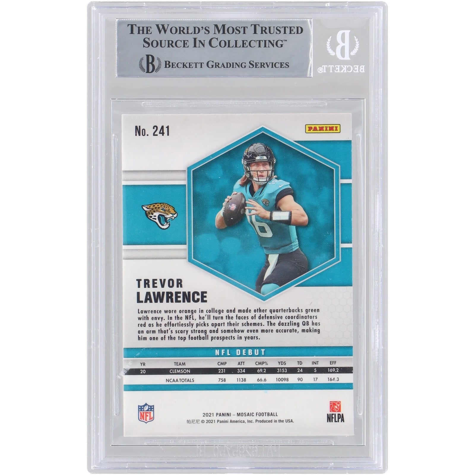 Trevor Lawrence Signed 2021 Panini Mosaic NFL Debut #241 Rookie Card | Beckett Authenticat