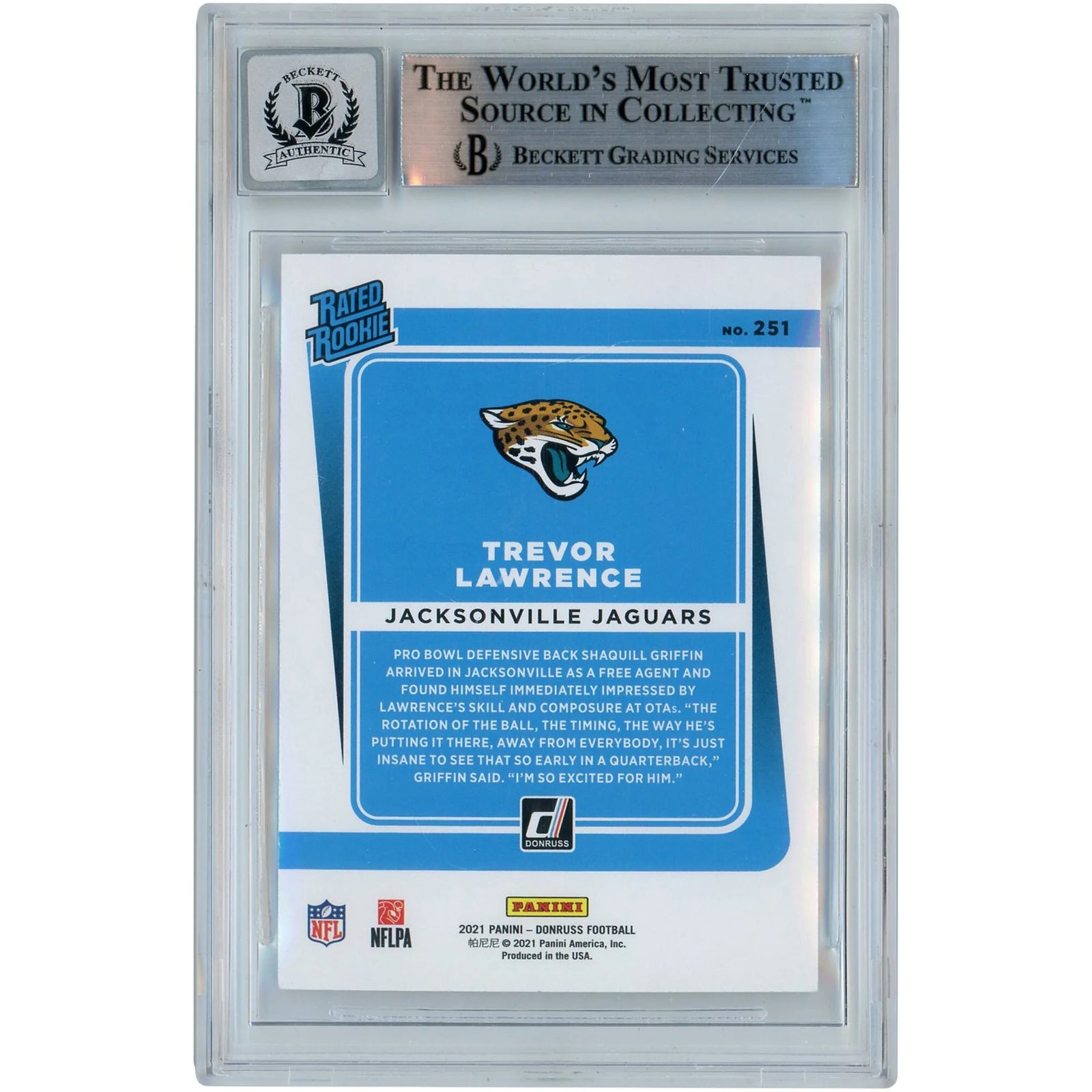 Trevor Lawrence Signed 2021 Donruss Rated Rookies #251 | Graded 10 Rookie Card