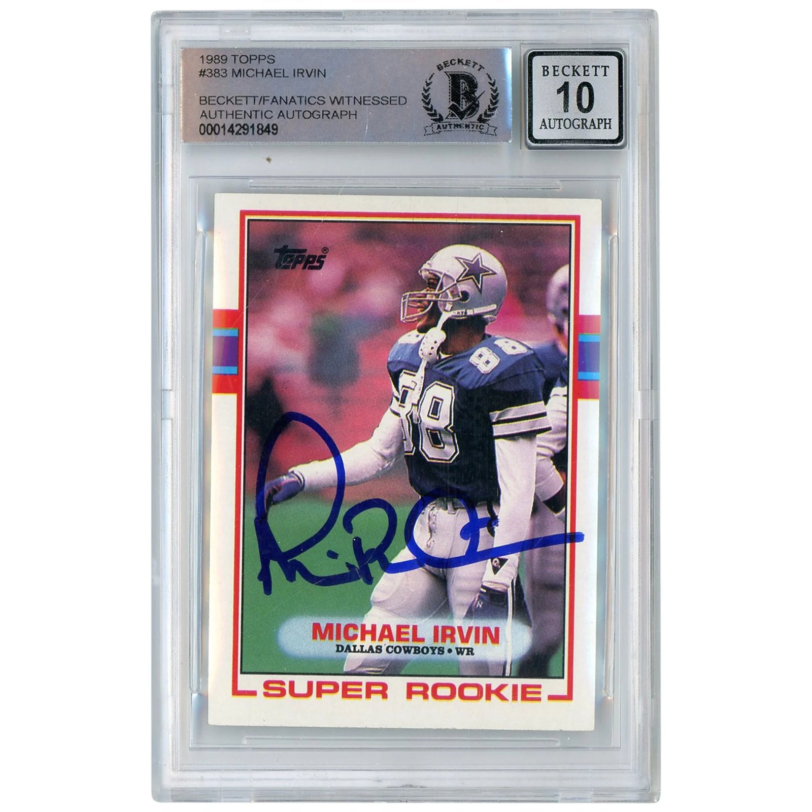 Michael Irvin Signed 1989 Topps #383 Rookie Card | BGS 10