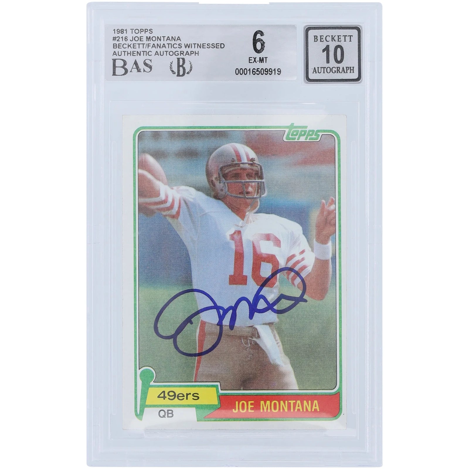 Joe Montana Signed 1981 Topps #216 Rookie Card | Beckett Graded 6
