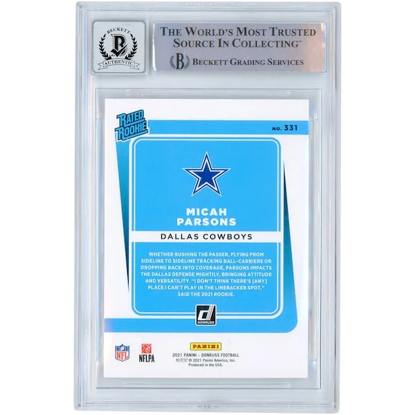 Micah Parsons Signed 2021 Donruss Rated Rookies #331 | BGS 10