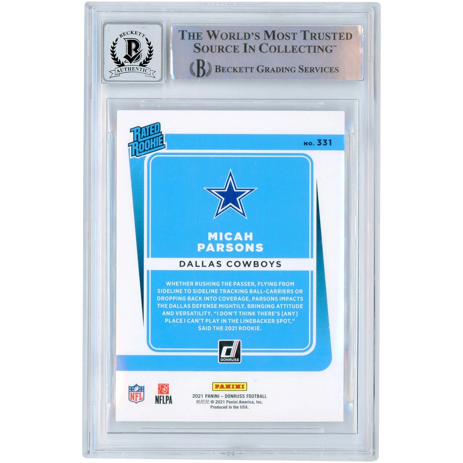 Micah Parsons Signed 2021 Donruss Rated Rookies #331 | BGS 10