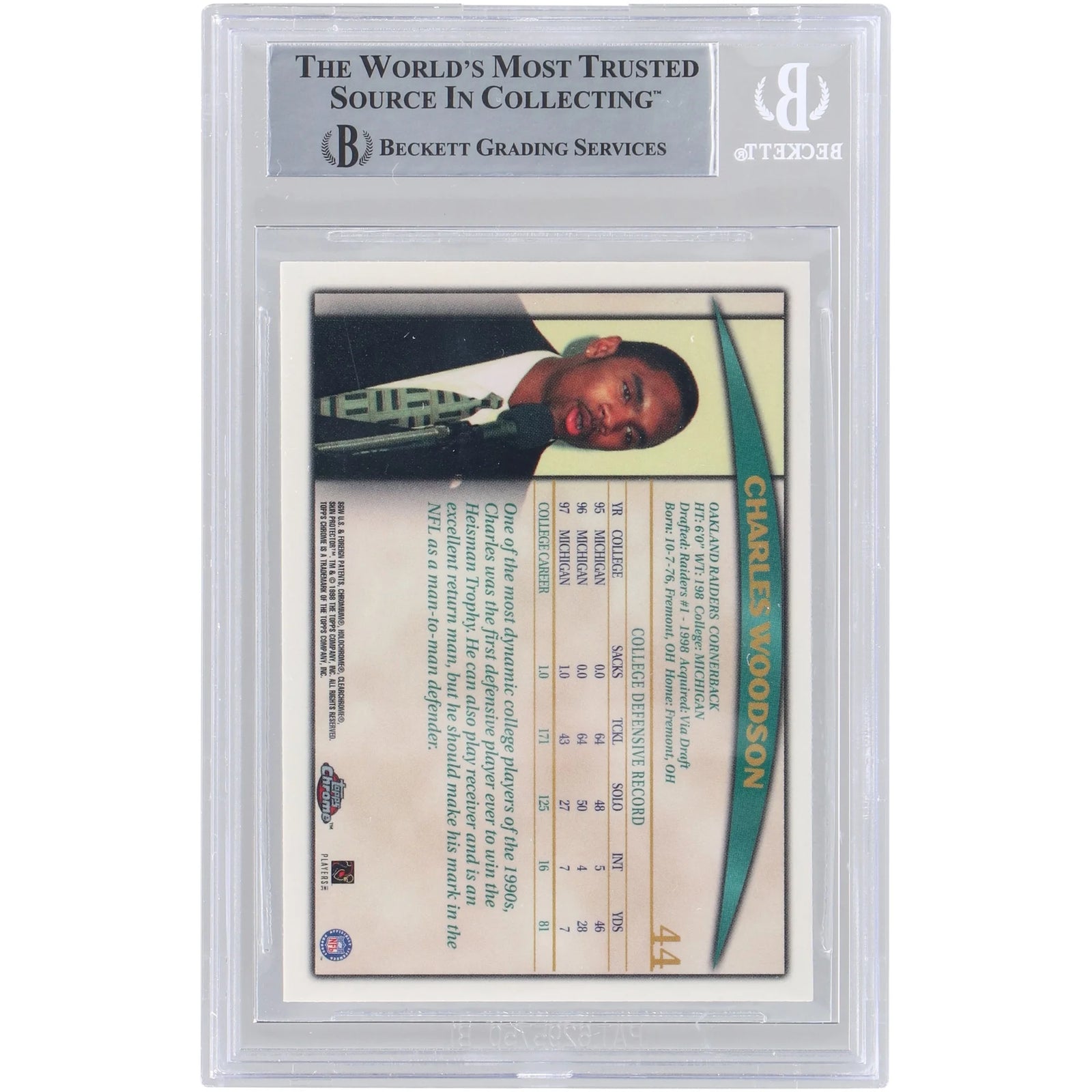 Charles Woodson Signed 1998 Topps Chrome #44 Rookie Card | Raiders