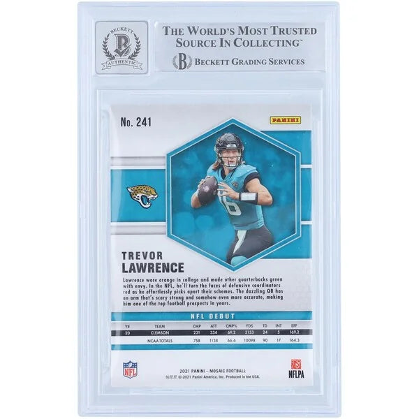 Trevor Lawrence Signed 2021 Panini Mosaic NFL Debut #241 Rookie Card | Graded 10