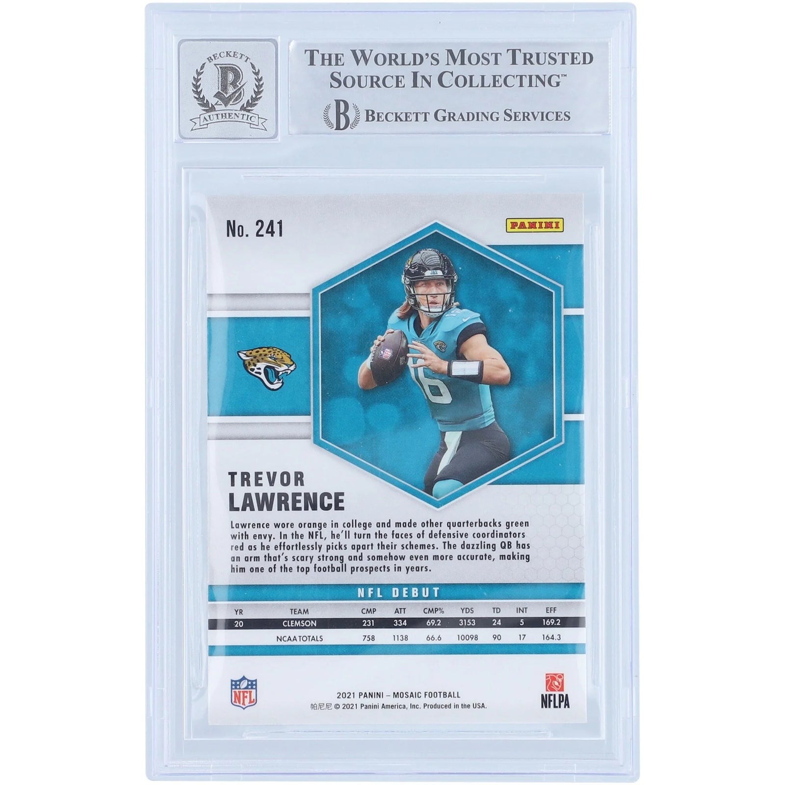 Trevor Lawrence Signed 2021 Panini Mosaic NFL Debut #241 Rookie Card | Graded 10