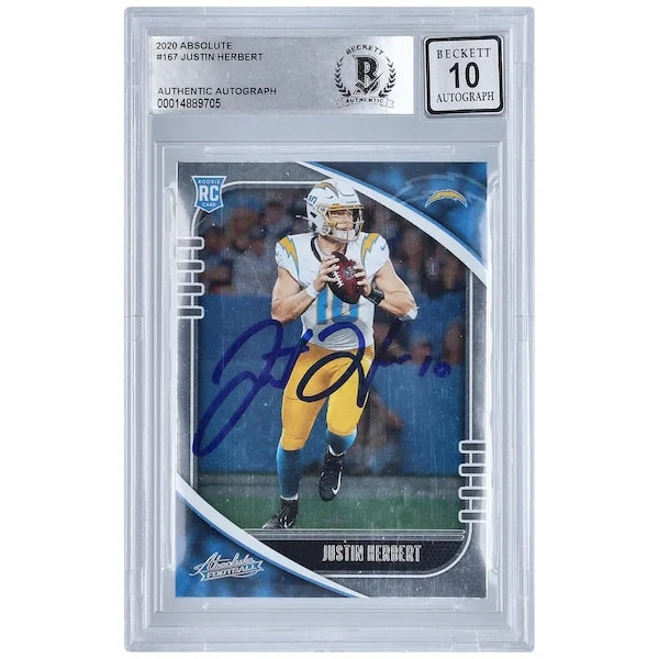 Justin Herbert Signed 2020 Panini Absolute #167 Rookie Card | BGS 10