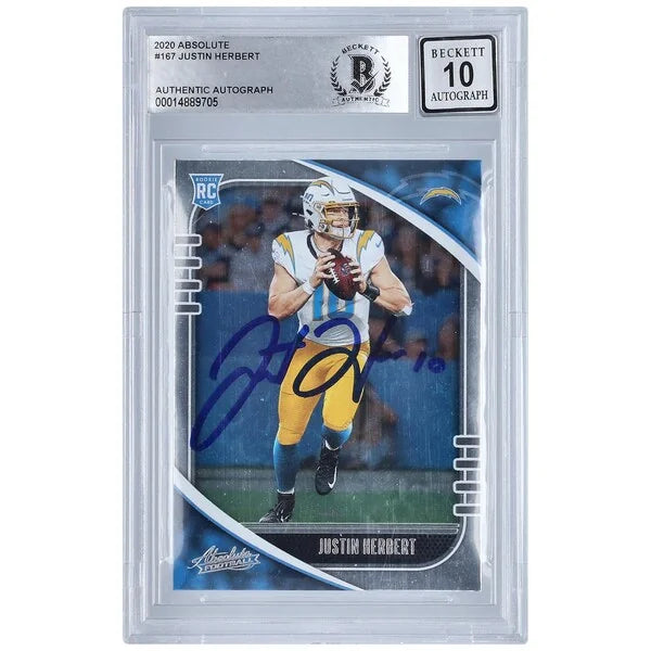 Justin Herbert Signed 2020 Panini Absolute #167 Rookie Card | BGS 10