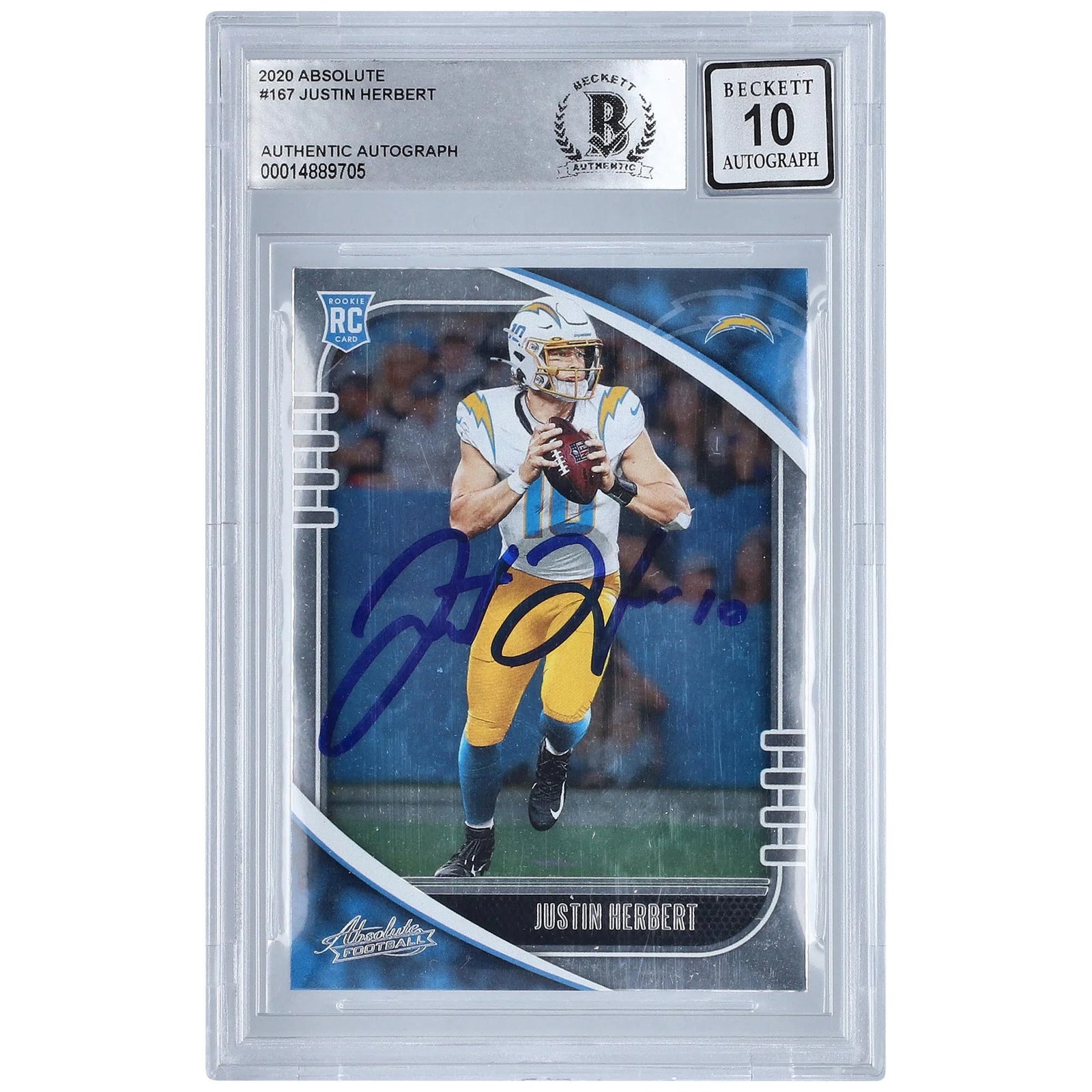 Justin Herbert Signed 2020 Panini Absolute #167 Rookie Card | BGS 10