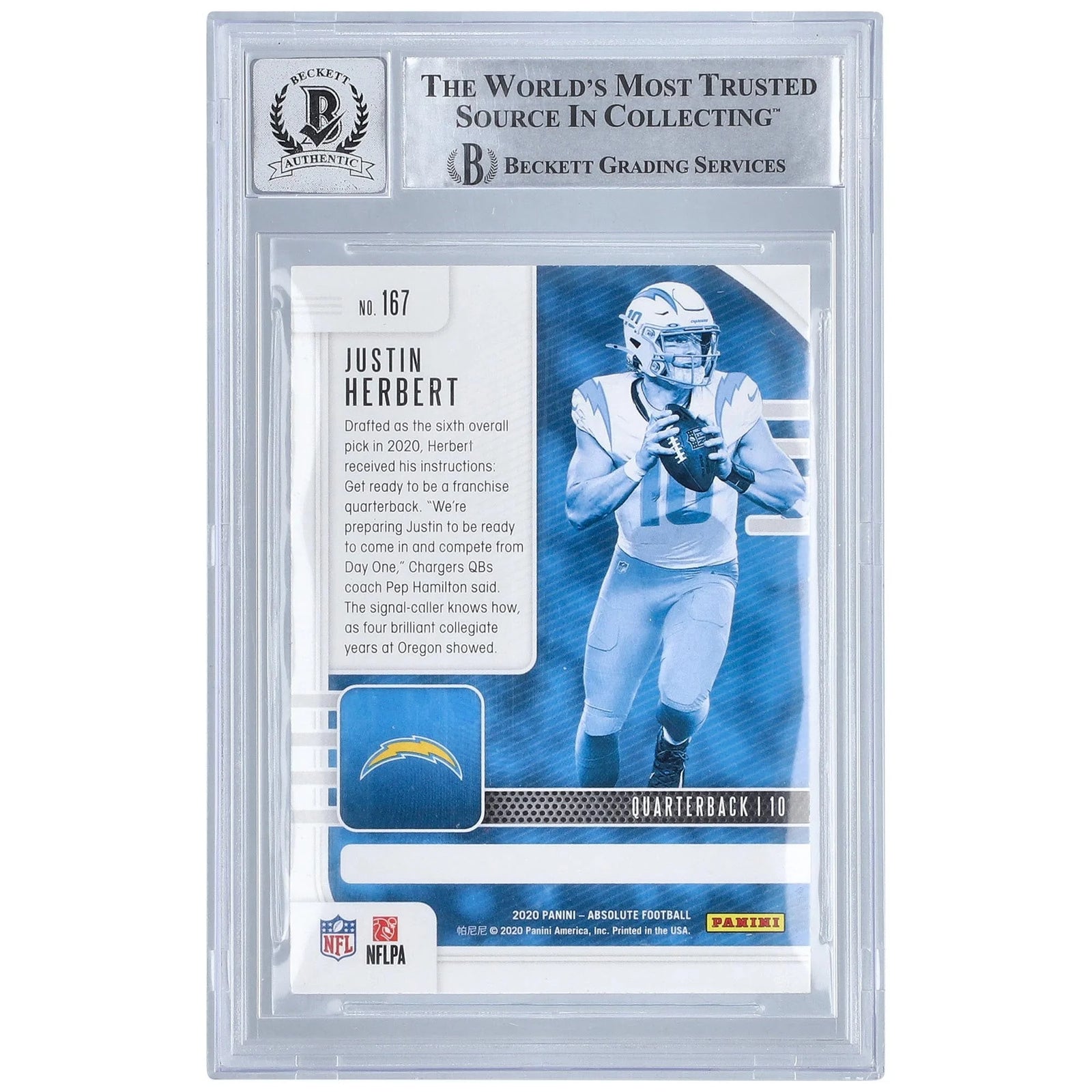 Justin Herbert Signed 2020 Panini Absolute #167 Rookie Card | BGS 10
