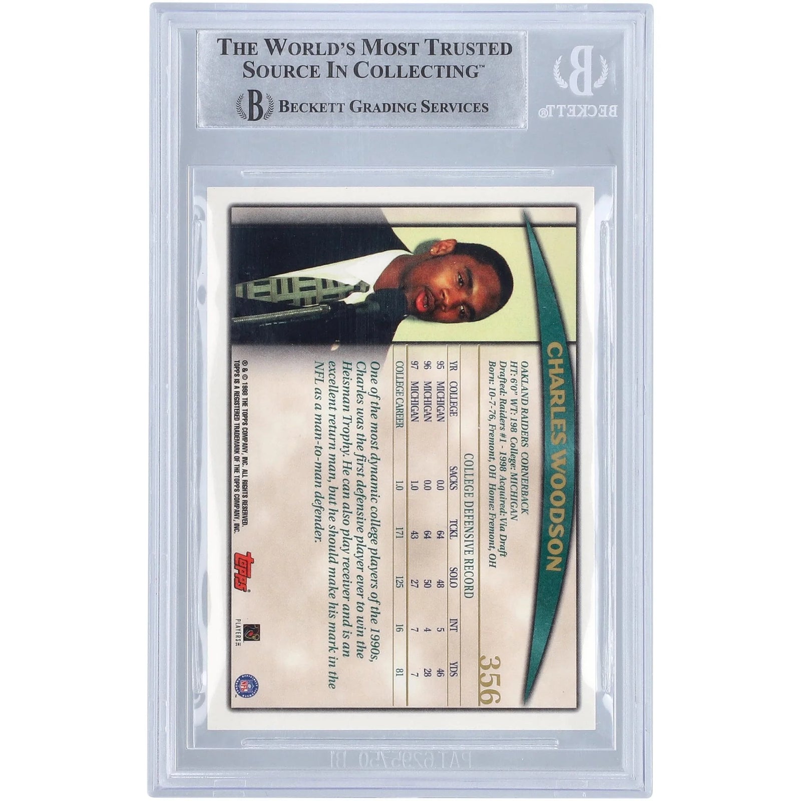 Charles Woodson Signed 1998 Topps #356 Rookie Card | Oakland Raiders