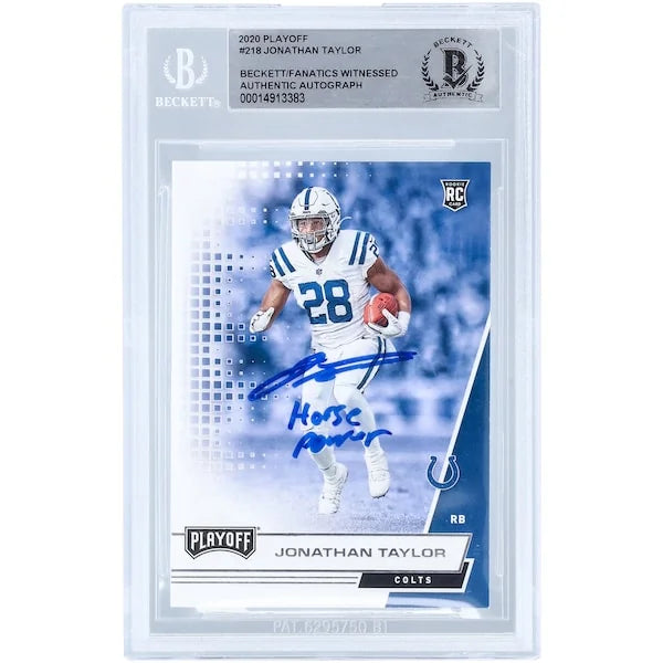 Jonathan Taylor Signed 2020 Panini Playoff #218 Rookie Card | Horse Power Inscription