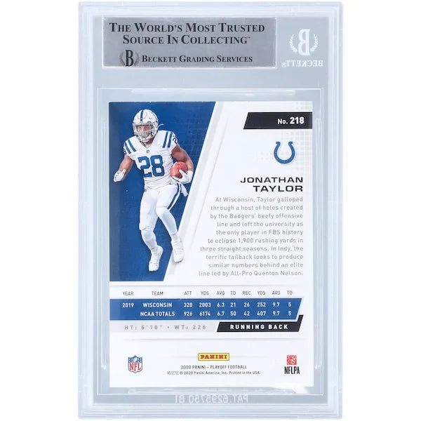 Jonathan Taylor Signed 2020 Panini Playoff #218 Rookie Card | Horse Power Inscription