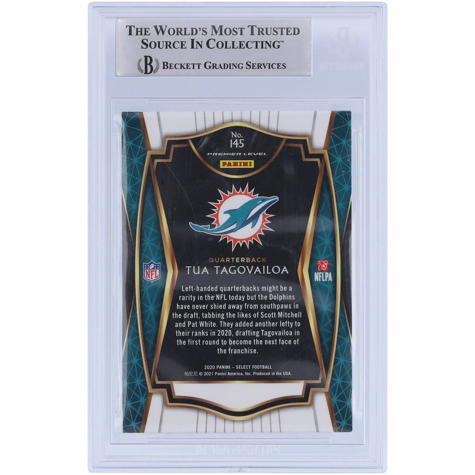 Tua Tagovailoa Miami Dolphins Autographed 2020 Panini Select #145 Beckett Fanatics Witnessed Authenticated Rookie Card - F2